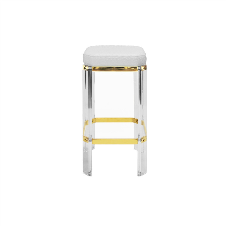 Worlds Away Dorsey Acrylic Counter Stool with Brass Accents and White Ostrich Cushion DORSEY OS