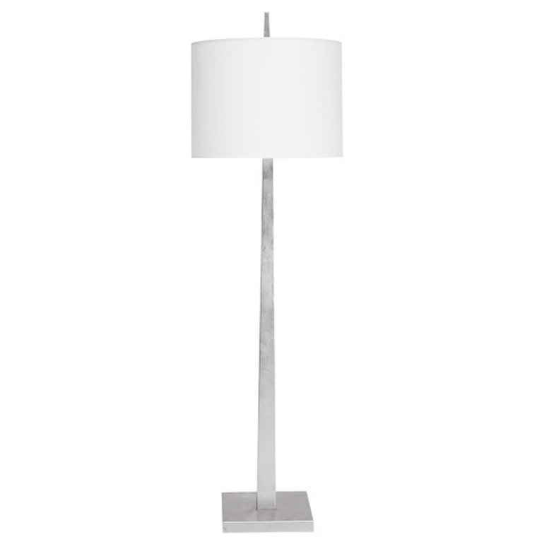 Worlds Away Doyle Silver Leaf Floor Lamp with White Linen Shade DOYLE S