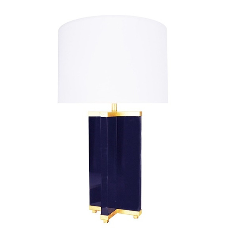 Worlds Away Hanover Cross Base Table Lamp in Navy Lacquer and Gold Leaf HANOVER NVY
