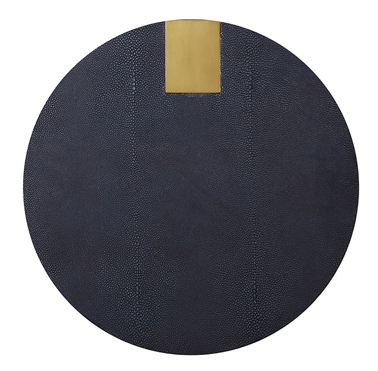 Worlds Away Harrington Round Side Table in Antique Brass and Navy Faux Shagreen HARRINGTON NVYS