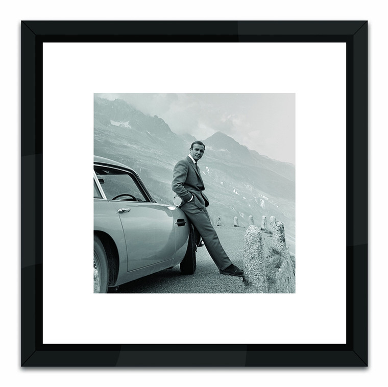 Worlds Away James Bond, Aston Martin 16 x 16 Black and White Print with Black Lacquer Frame SVS125
