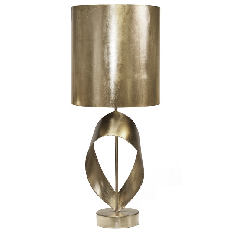 Worlds Away Jennings Silver Leaf Brutalist Ribbon Table Lamp with Silver Metal Shade JENNINGS S