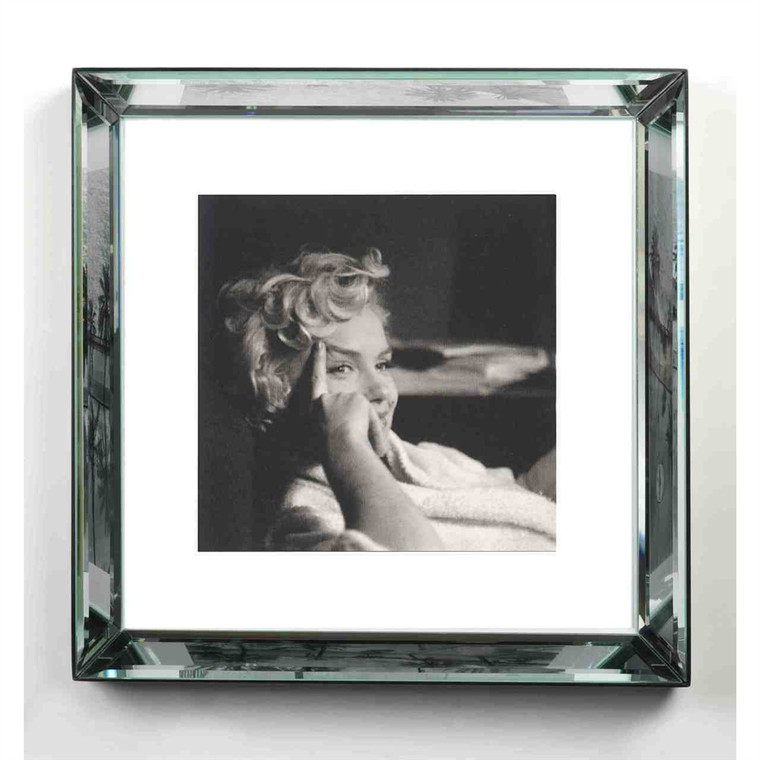 Worlds Away Marilyn Monroe 16 x 16 Black and White Print with Hollywood Style Beveled Mirror Frame BVS26