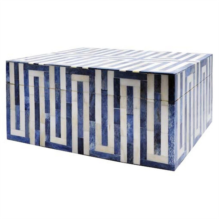 Worlds Away Mellie Small Geometric Patterned Box in Blue and White Resin MELLIE SM BL