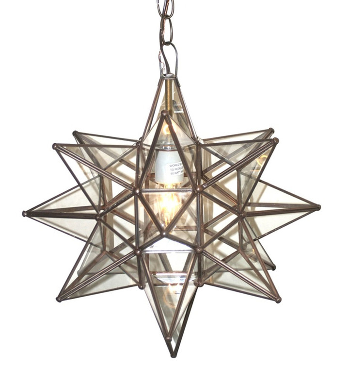 Worlds Away Moravian Star 12 inch Pendant Chandelier Small Clear Glass and Dark Antique Brass ACS110