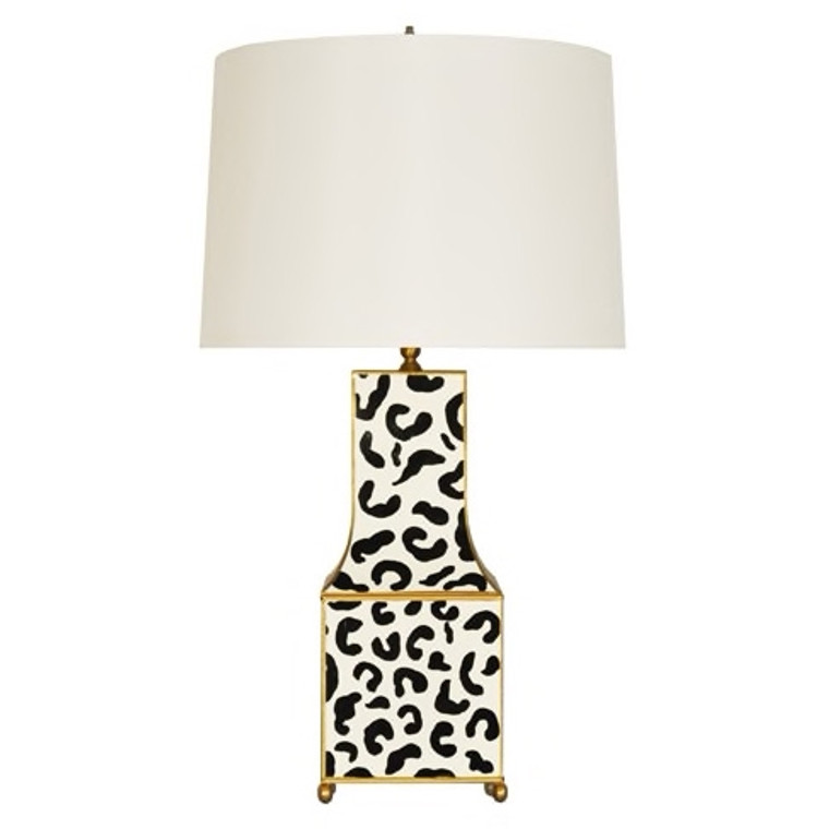 Worlds Away Renata Leopard With Gold Trim Ceramic Table Lamp with Cream Silk Shade RENATA BLP