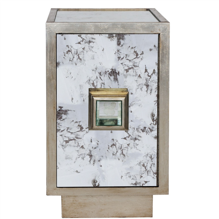 Worlds Away Savannah Side Table Cabinet in Antique Mirror with Silver Leaf Detailing SAVANNAH S