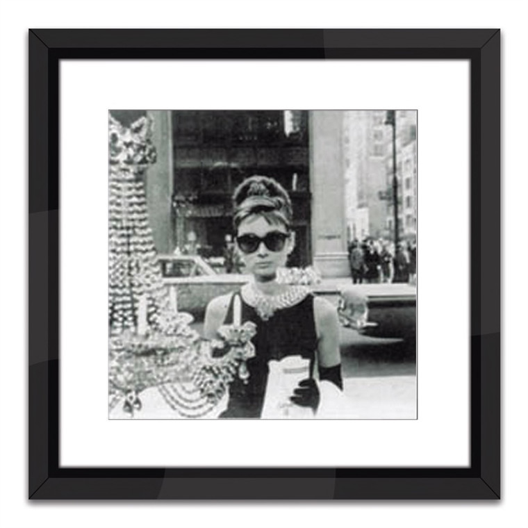 Worlds Away Shopping at Tiffanys 16 x 16 Black and White Print with Black Lacquer Frame SVS14