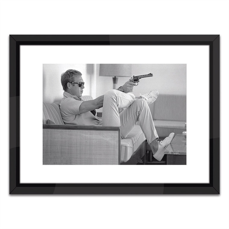 Worlds Away Steve McQueen Take Aim 32 x 24 Black and White Print with Black Lacquer Frame SVL214