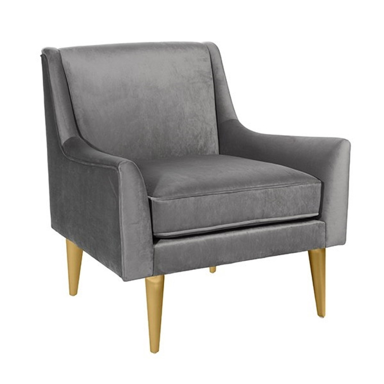 Worlds Away Wrenn Chair with Brass Legs in Grey Velvet WRENN BRGRY