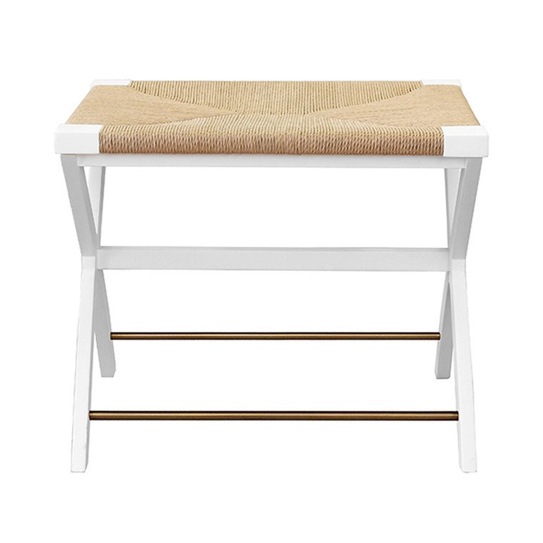 Worlds Away Conan Stool in Matte White Lacquer and Woven Rush Seat CONAN WH