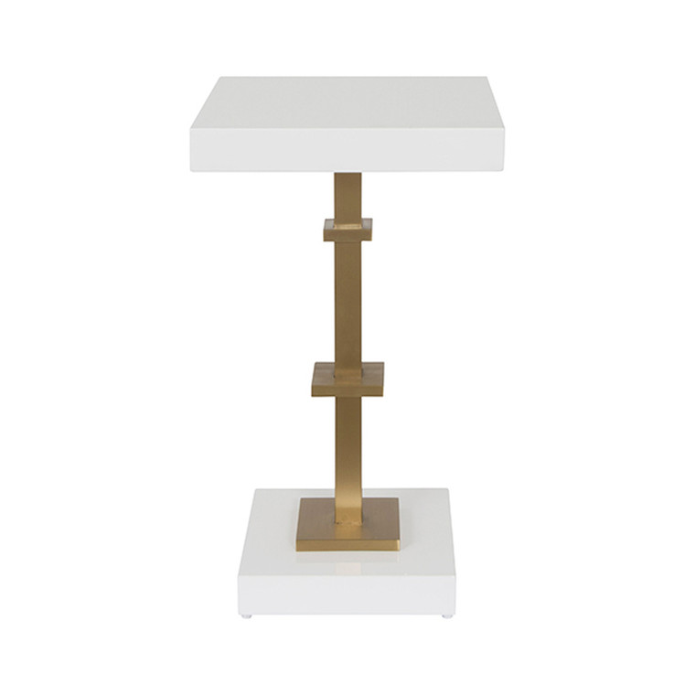 Worlds Away Bosco Side Table in Matte White and Antique Brass BOSCO WH