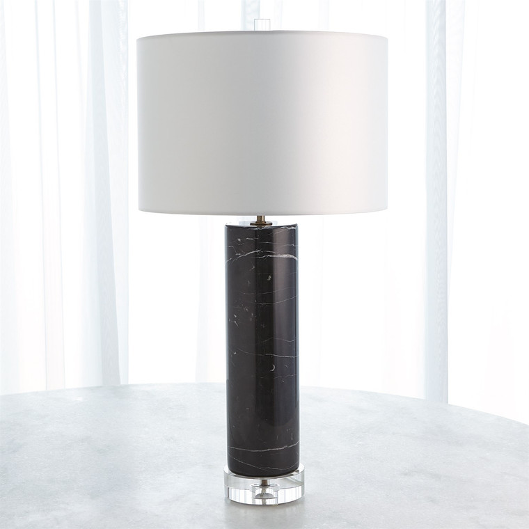 Global Views Marble Cylinder Table Lamp in Black 8.82977