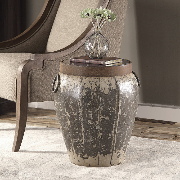 Uttermost Neith Metal Drum Accent Table 24860