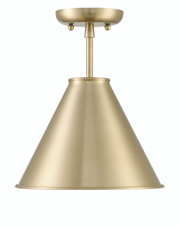 Lumanity Lighting Lincoln Tapered Metal 11" Antique Brass Semi-Flush Mount Ceiling Light in Plated Antiqued Brass, Off White Enamel  L090-0038