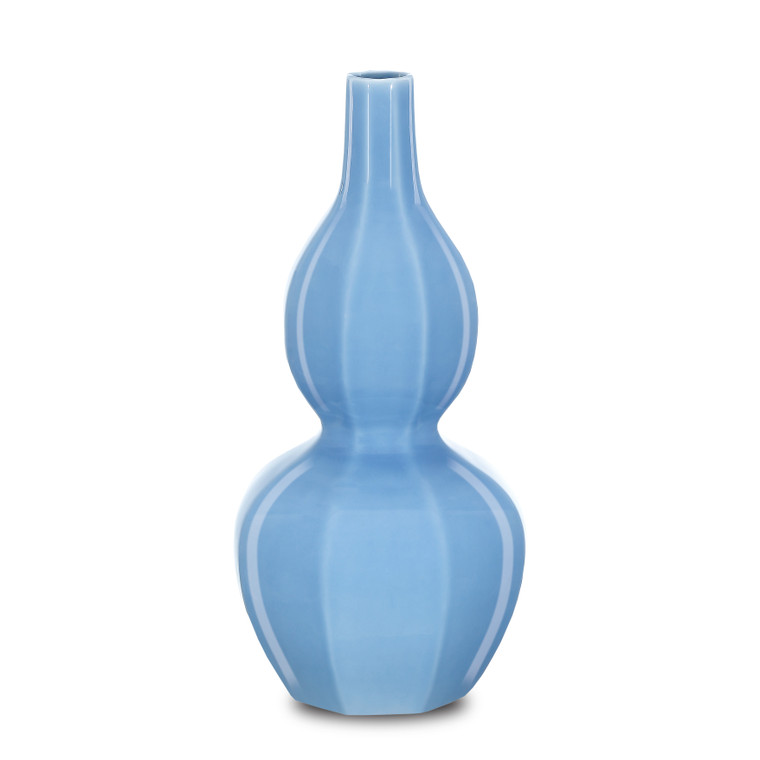 Currey & Co. Sky Blue Octagonal Double Gourd Vase 1200-0609