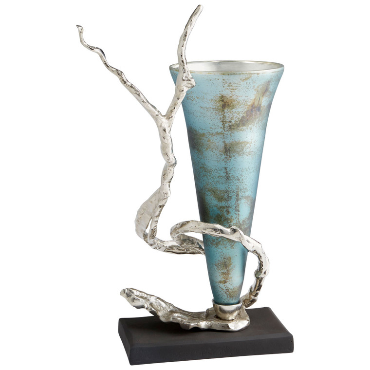 Cyan Design Gianni Vase Nickel And Blue Mist Glass 10214