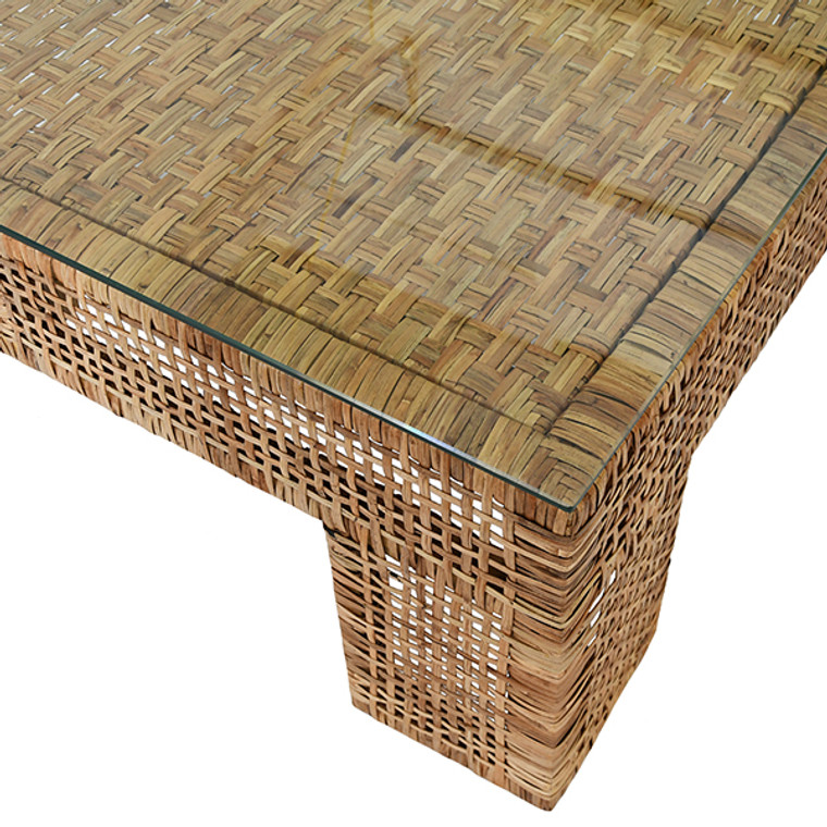 Worlds Away Charlie Glass Top and Rattan Coffee Table CHARLIE