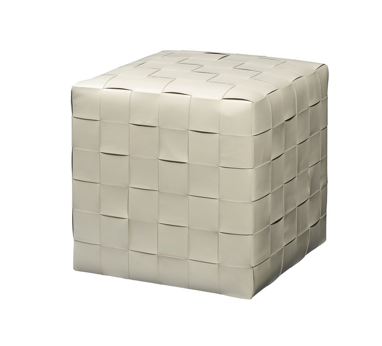 Jamie Young Woven Leather Ottoman White  20WOVE-WHLE