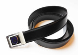 Silver Buckle Square & Compass Black Leather Belt