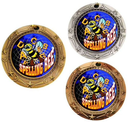 Spelling Bee World Class Medal - Gold, Silver or Bronze | Engraved Academic Medallion - 3 Inch Wide Decade Awards