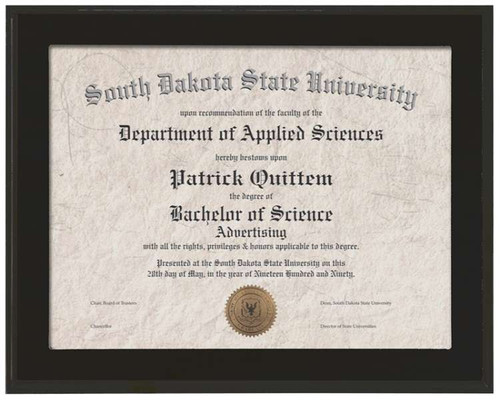 Certificate Holder / Frame - Matte Black Finish - 10.5" x 13" Decade Awards