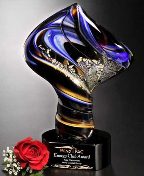 Art Glass Trophy - Golden Twist | Engraved Artistic Corporate Award - 11" Tall Decade Awards