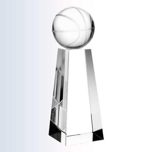 Basketball Crystal Tower Trophy | Engraved Crystal Basketball Award - 6", 7" or 8" Tall Decade Awards