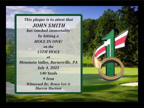Golf Hole in One Golf Plaque with Ball Mount - Personalized Decade Awards