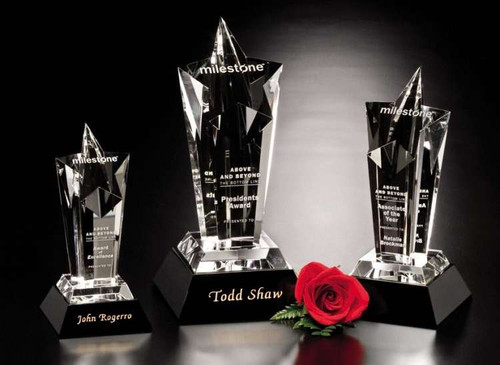 Acclaim Star Crystal Trophy | Engraved Star Corporate Award - 8", 10" or 12" Decade Awards