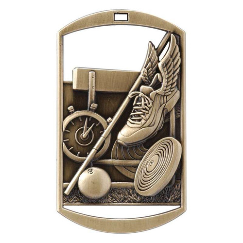 Track & Field Dog Tag Medal - Gold, Silver or Bronze | Engraved Field Events Medal | 1.5" x 2.75" Decade Awards