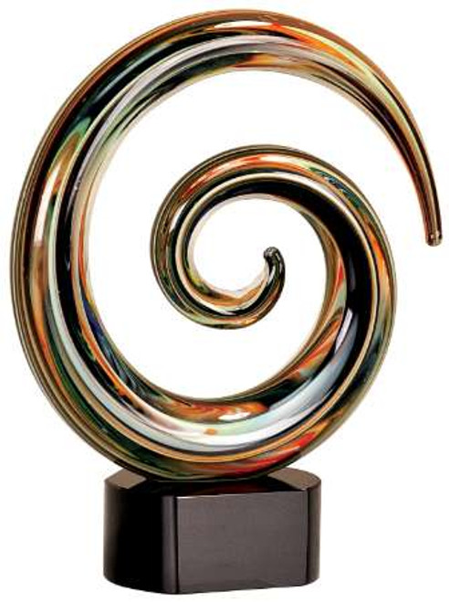 Art Glass Trophy - Golden Swirl | Engraved Artistic Corporate Award - 9.25" Decade Awards