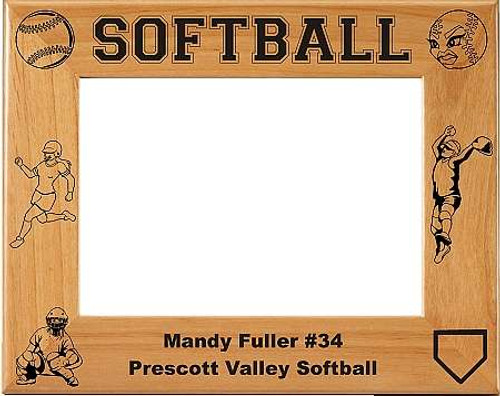 Softball Picture Frame 2 - Personalized | Laser Engraved Wood Frame - 3 Sizes Decade Awards