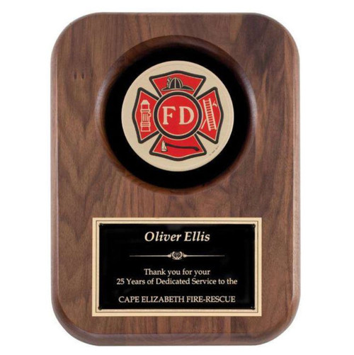 Fireman Insignia American Tribute Walnut Plaque - 9" x 12"