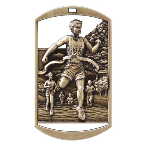 Track Dog Tag Medal - Gold, Silver or Bronze Bronze | Engraved Runner Medal | 1.5" x 2.75" Decade Awards