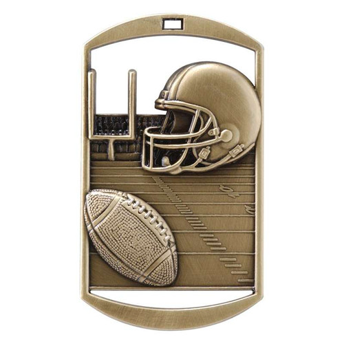 Football Dog Tag Medal - Gold, Silver or Bronze | Engraved Gridiron Medal | 1.5" x 2.75" Decade Awards