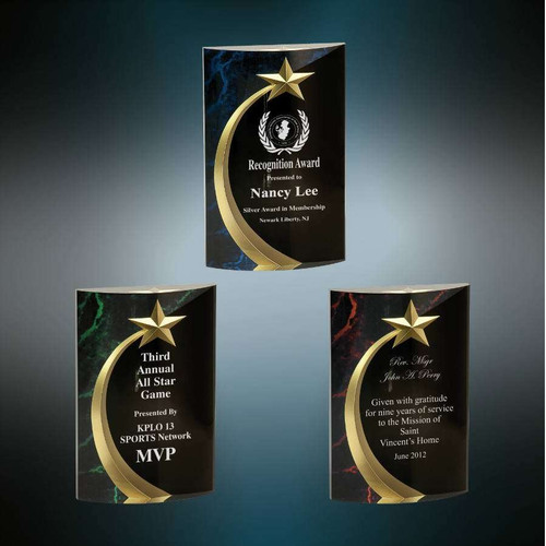 Shooting Star Award - Blue, Green or Red | Engraved Rounded Acrylic Award - 6", 6.75" or 7.75" Decade Awards
