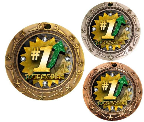 Top Sales World Class Medal - Gold, Silver or Bronze | Engraved Sales Medallion - 3 Inch Wide Decade Awards