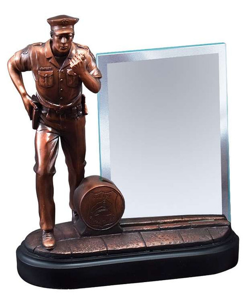 Policeman Heroic Story Glass Award | Engraved Police Officer Hero Trophy - 8 Inch Tall Decade Awards