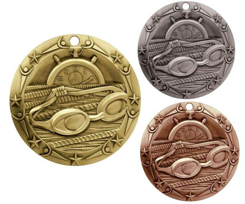 Swimming World Class Medal - Gold, Silver or Bronze | Engraved Swim Meet Medallion - 3 Inch Wide Decade Awards
