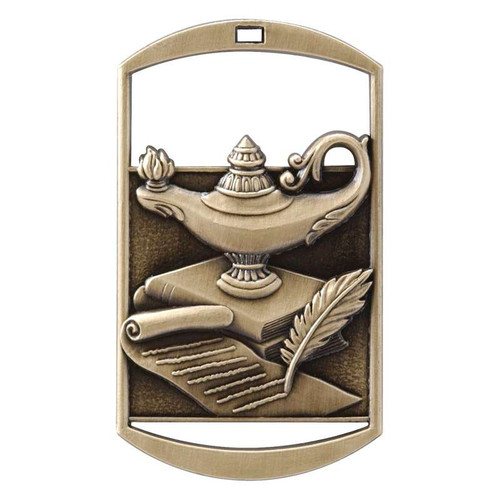 Academic Dog Tag Medal - Gold, Silver or Bronze | Engraved Lamp of Knowledge Medal - 1.5" x 2.75" Decade Awards