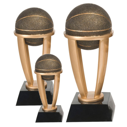 Basketball Gold Tower Trophy | Engraved Basketball Award - 7.5, 10.75 or 13 Inch Tall Decade Awards
