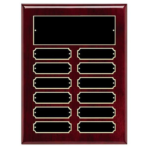 Perpetual Plaque - 9" x 12" | Rosewood Piano Finish Plaque with 12 plates Decade Awards