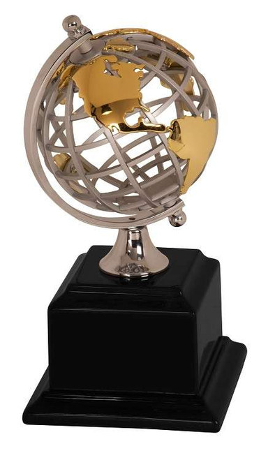 Globe Trophy Gold/Silver with Black Base | Engraved Global Award - 8.75" Decade Awards