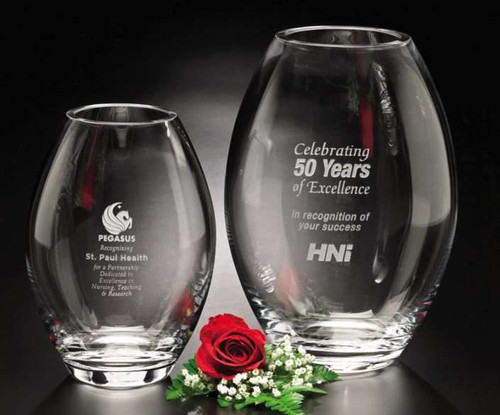 Vase Crystal Corporate Award - Clear Barrel | Engraved Crystal Vase - 8.5" or 10.5" Decade Awards