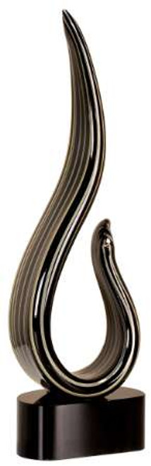 Art Glass Trophy - Black/Gold Curve | Engraved Artistic Corporate Award - 13.25" Decade Awards