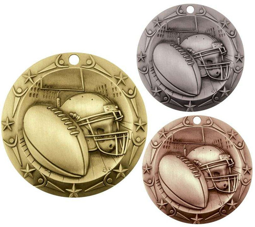 Football World Class Medal - Gold, Silver or Bronze | Engraved Gridiron Medallion - 3 Inch Wide Decade Awards