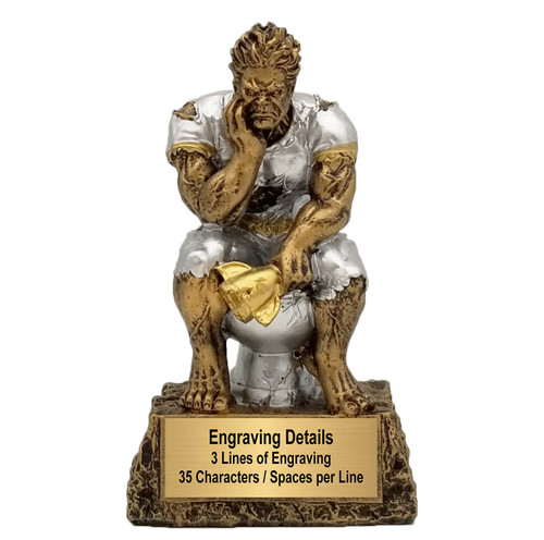 Toilet Monster Trophy | Engraved Last Place Monster Trophy - 6.75 Inch Tall Decade Awards