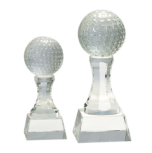 Golf Ball Crystal Trophy  - 6" or 7.75" Tall | Engraved Crystal Golf Ball Award Decade Awards