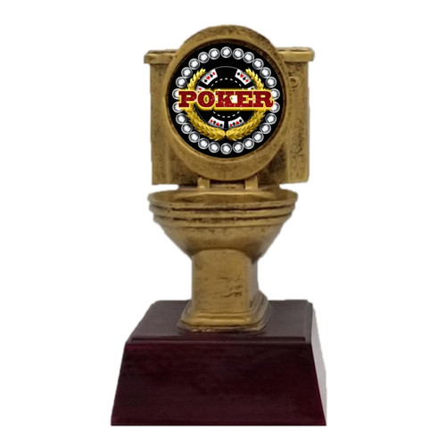 Gold Toilet Bowl Trophy, Poker | Engraved Last Place Card Game Award - 6 Inch Tall Decade Awards